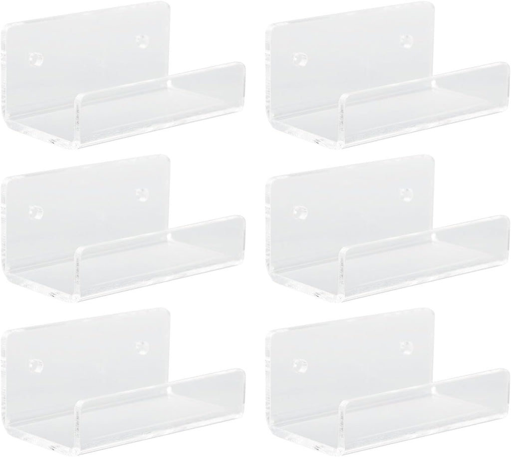 6Pcs Clear Acrylic Record Shelf, Wall Mount Vinyls CD Storage Rack Floating Shelves with Mounting Accessories, for Home Office Living Room Bedroom