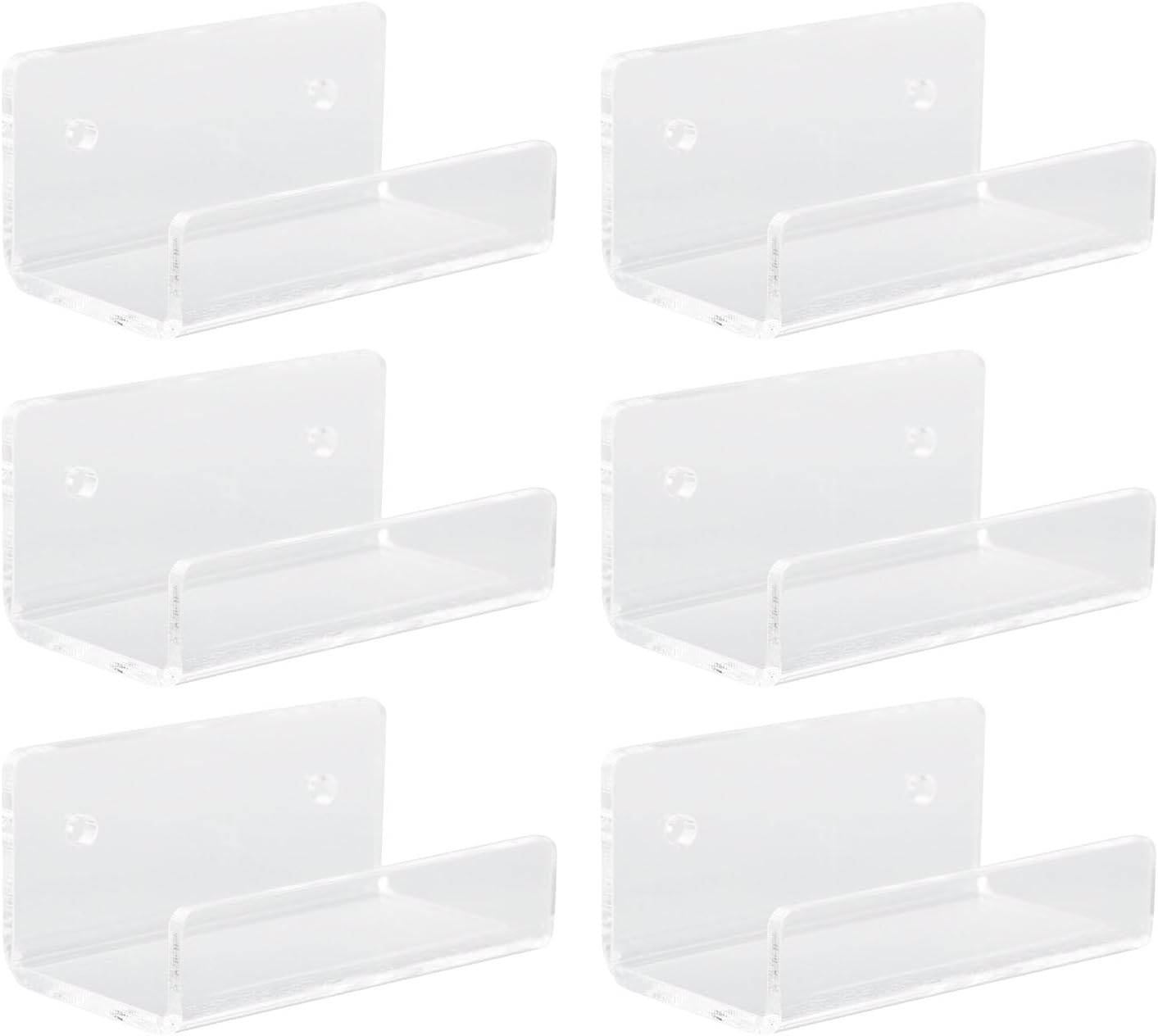 6Pcs Clear Acrylic Record Shelf, Wall Mount Vinyls CD Storage Rack Floating Shelves with Mounting Accessories, for Home Office Living Room Bedroom