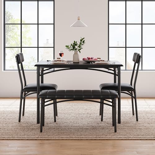 Garvee Dining Table Set for 4, Kitchen Table with Upholstered Bench and 2 Cha...