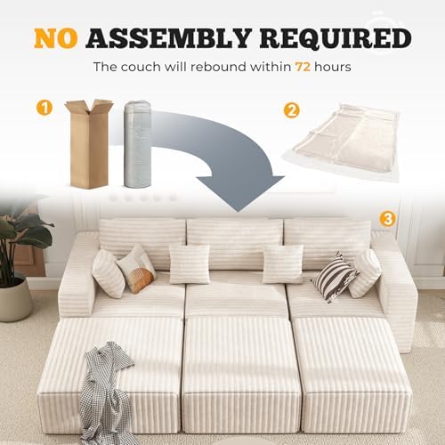 113" Modular Sectional Sofa Bed, Convertible Cloud Couches for Living Ro...