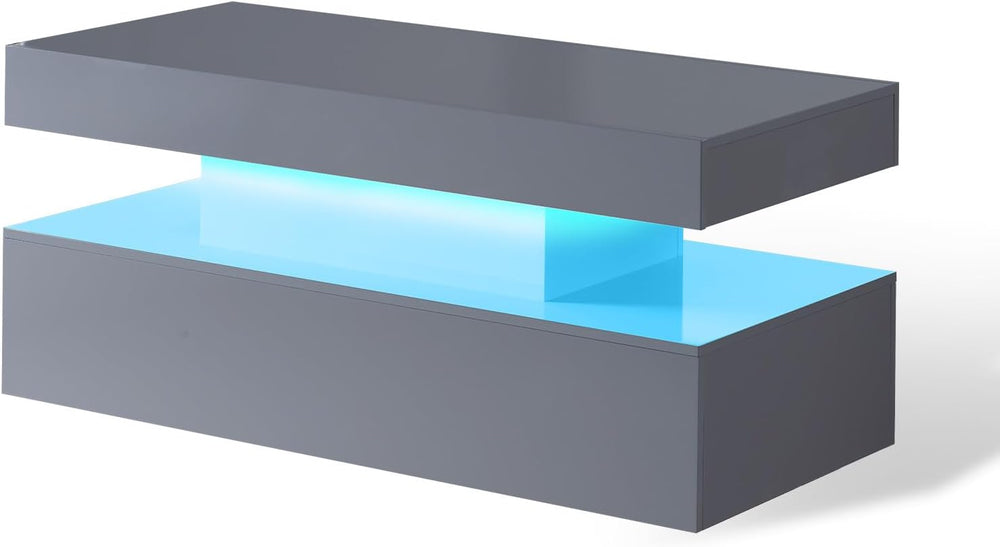 AMERLIFE 40" High Gloss LED Coffee Table with 2-Tier Storage