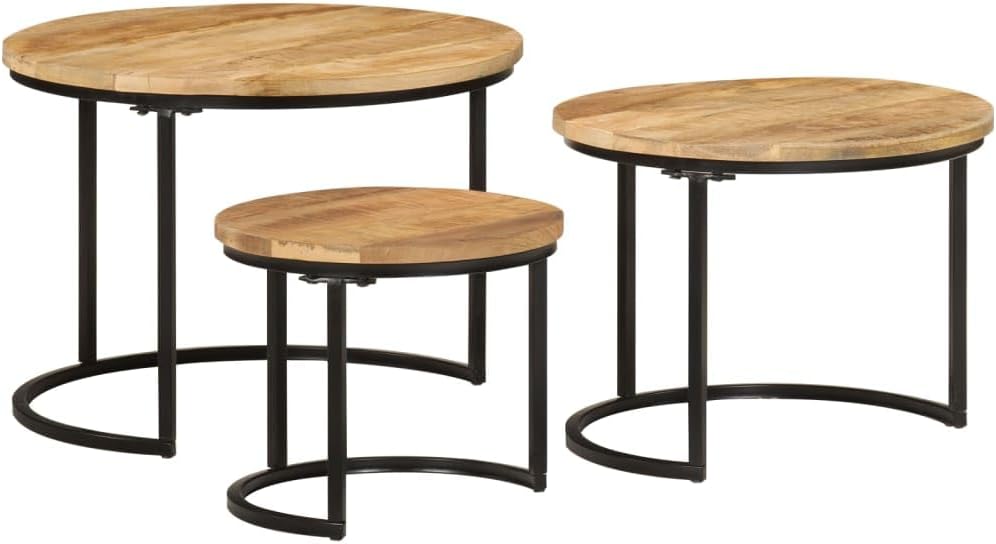 Nesting Tables 3 pcs Solid Mango Wood | Space Saving, Sturdy Tabletop, Versat...