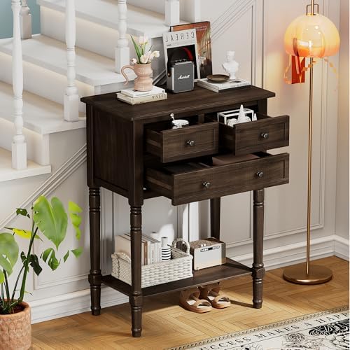 Knocbel Slim Antique Entry Console Table with 3 Drawers & Bottom Open She...