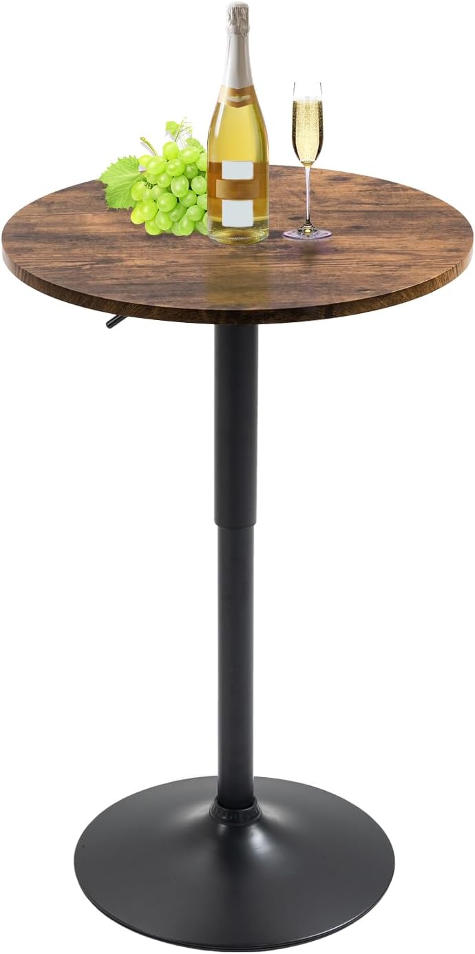 Round Bar Table Height Adjustable with MDF Top, 23.6 i n Modern Cocktail Bar Table with 360 Swivel for Suitable for Small Space, Kitchen, Dining Room, Restaurant Brown