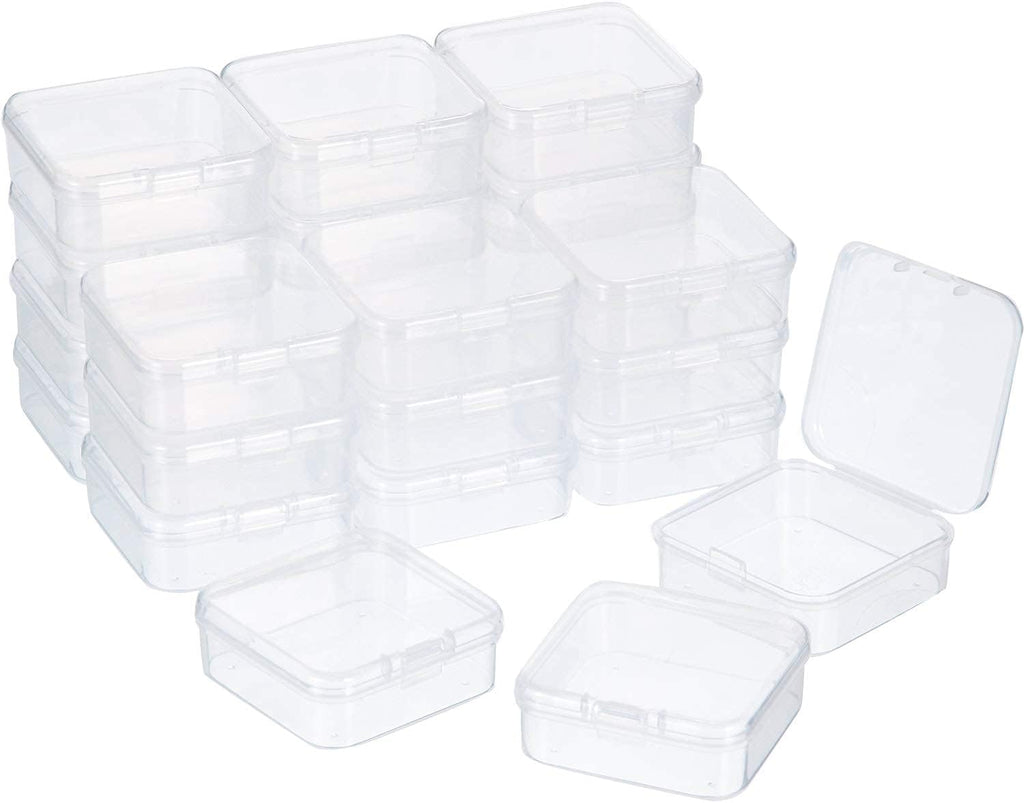24 Packs Small Clear Plastic Beads Storage Containers Box with Hinged Lid for Storage of Small Items, Crafts, Jewelry, Hardware(2.12 x 2.12 x 0.79 Inches)
