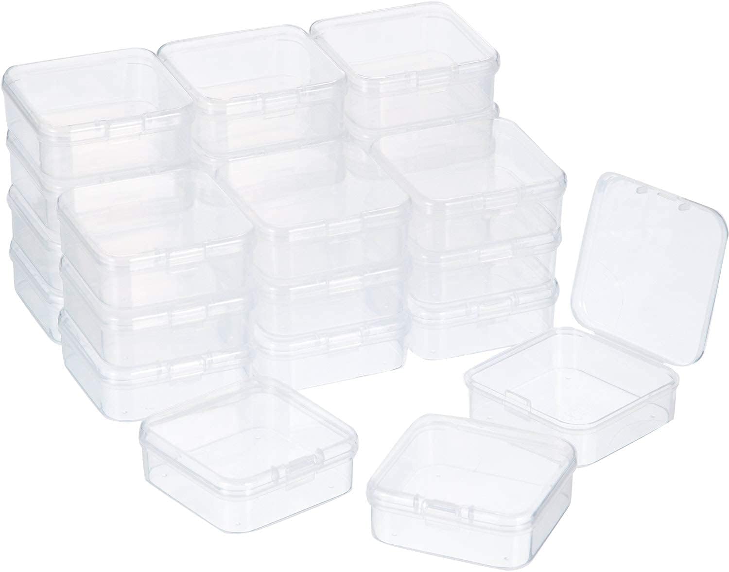 24 Packs Small Clear Plastic Beads Storage Containers Box with Hinged Lid for Storage of Small Items, Crafts, Jewelry, Hardware(2.12 x 2.12 x 0.79 Inches)