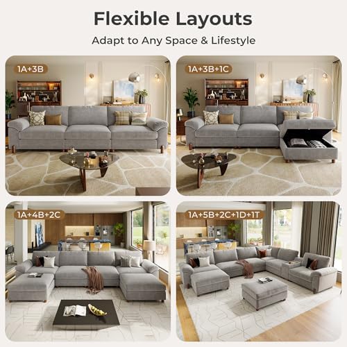 SITJOY Cloud Couch Sectional, 2 Seater Loveseat Chenille in Light Gray | Deta...