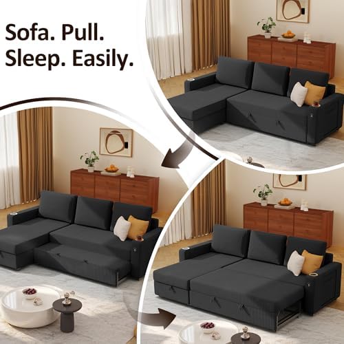 Ball & Cast 80" Sectional Sleeper Sofa Bed Pull Out Couches for Livi...