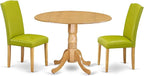 East West Furniture DLEN3-OAK-51 3 Piece Dinette Set for Small Spaces Contains a Round Dining Table with Dropleaf and 2 Autumn Green Faux Leather Upholstered Chairs, 42x42 Inch, Oak