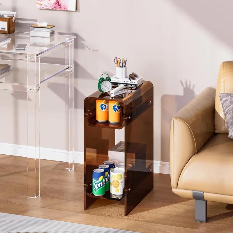 Acrylic End Table with Storage, Narrow Slim Side Table for Small Spaces Skinn...