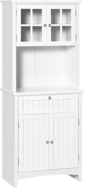 Modern Kitchen Pantry, White Storage Buffet Cabinet with Framed Glass Door Drawer and Microwave Space, Hutch, Easy to Maintain, for Dining Room