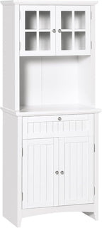 Modern Kitchen Pantry, White Storage Buffet Cabinet with Framed Glass Door Drawer and Microwave Space, Hutch, Easy to Maintain, for Dining Room