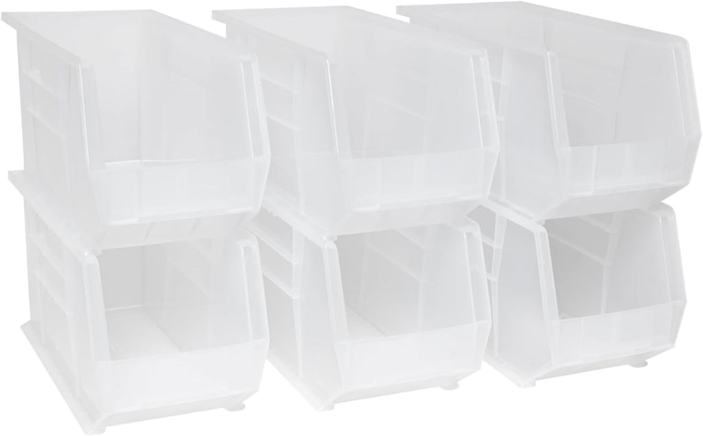 Akro-Mils 30260 AkroBins Plastic Storage Bins, Space-Saving Stackable Bins for Garage, Pantry, Craft Organization, 18" x 11" x 10", Clear, 6-Pack