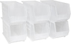 Akro-Mils 30260 AkroBins Plastic Storage Bins, Space-Saving Stackable Bins for Garage, Pantry, Craft Organization, 18" x 11" x 10", Clear, 6-Pack