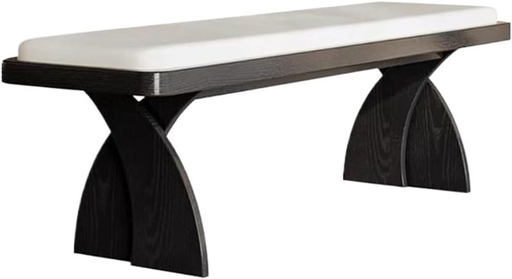Modern Retro Wooden Long Bench at The Foot of The Bed in The Bedroom Dressing...