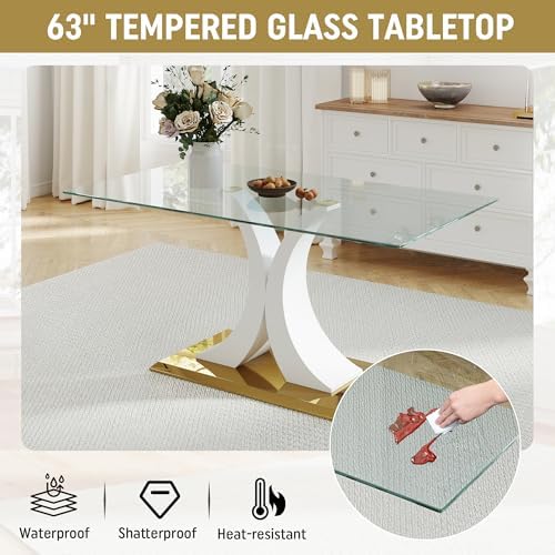 7 Pieces Modern Luxury Glass Dining Set, Large Minimalist Rectangle Dinner Se...