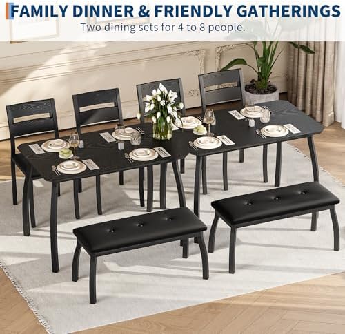 IDEALHOUSE 43'' Dining Table Set for 4, Wooden Kitchen Table with Uph...