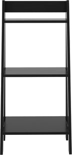 Jela-USA Solid Pine Wood 3 Shelf Ladder Bookshelf, Black
