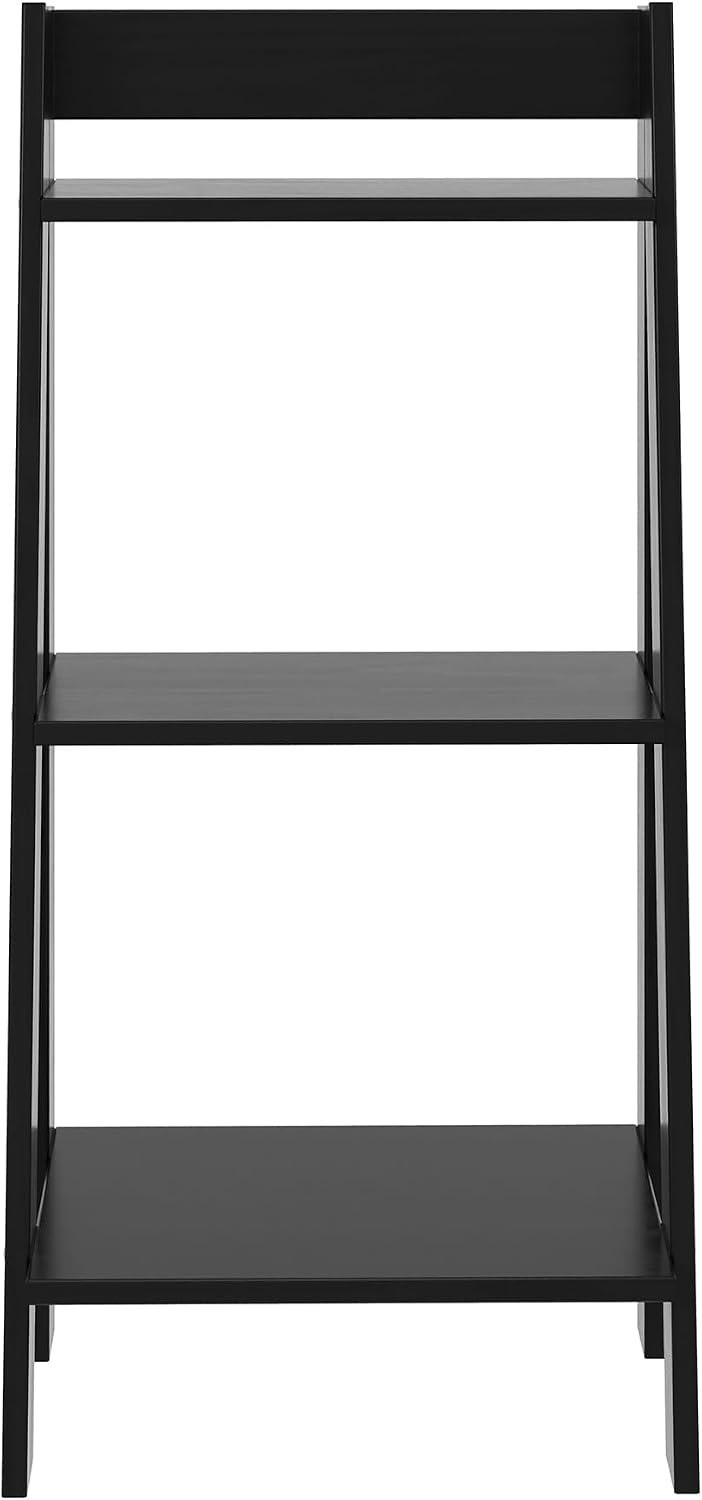 Jela-USA Solid Pine Wood 3 Shelf Ladder Bookshelf, Black