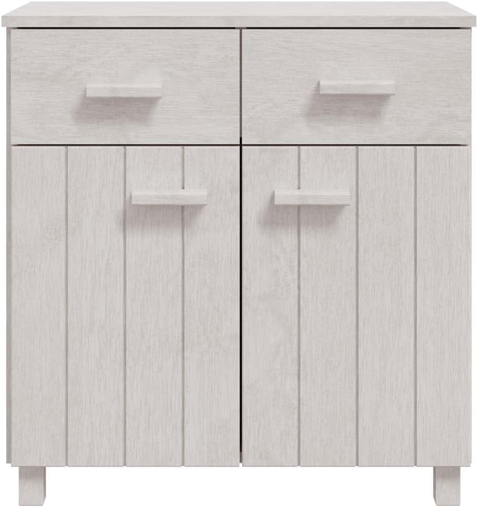 White Sideboard Buffet Cabinet, Solid Pine Wood Storage Credenza with Doors a...
