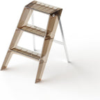 Home Folding Ladder Frame Indoor (Brown) Multi Functional Thick Folding Ladder Stool Simple Creative Anti Slip Plastic Edge Table Ladder Frame