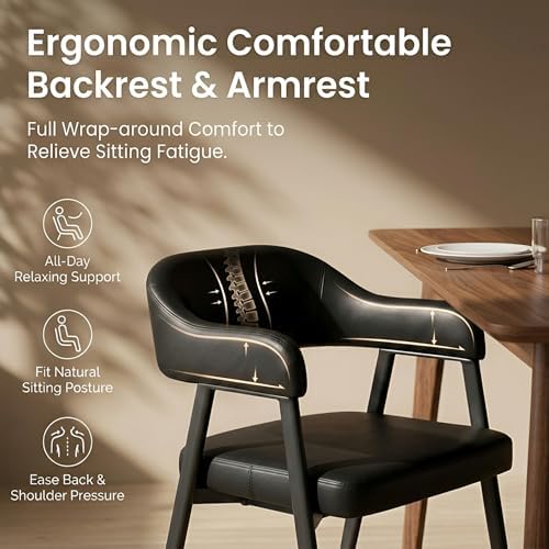 HNY Modern Dining Room Arm Chairs Set of 6, Retro Faux Leather Upholstered Ba...
