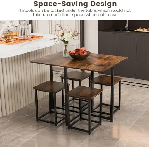 Tangkula Compact Dining Table Set for 4, Small Kitchen Table Set with Square ...