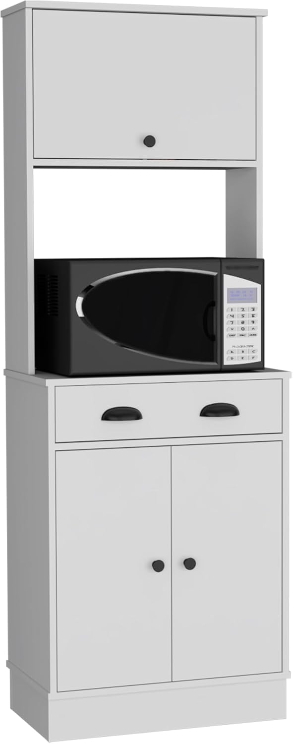 Kitchen 66.3" H with Drawer, 2 Cabinets, and Microwave Stand, White
