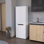 23.6" D*11.8" W*66.9" H Freestanding Storage Cabinet with 3 Shelves, Double Door, Rectangular Kitchen Pantry, Modern Minimalist, for Living Room, Dining Room, White