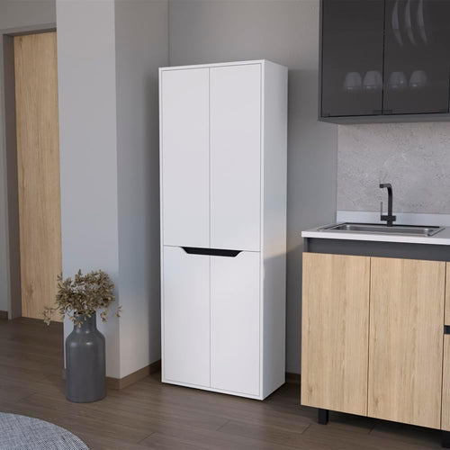 23.6" D*11.8" W*66.9" H Freestanding Storage Cabinet with 3 Shelves, Double Door, Rectangular Kitchen Pantry, Modern Minimalist, for Living Room, Dining Room, White