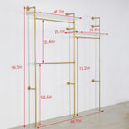 Industrial Pipe Clothing Rack Wall Mounted, Heavy Duty Hanging Clothes Rack Clothing Store Display Stands Garment Rack Closet System, 2 Tier Wood Garment Rack (Gold, 96.5x80.7inch)