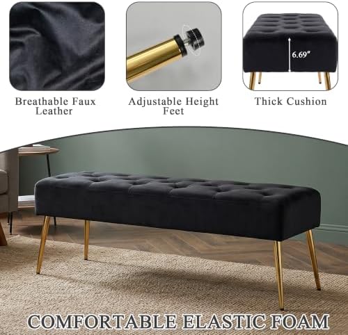 DUHOME Button-Tufted Ottoman Bench, Upholstered Bedroom Benches Velvet Footre...