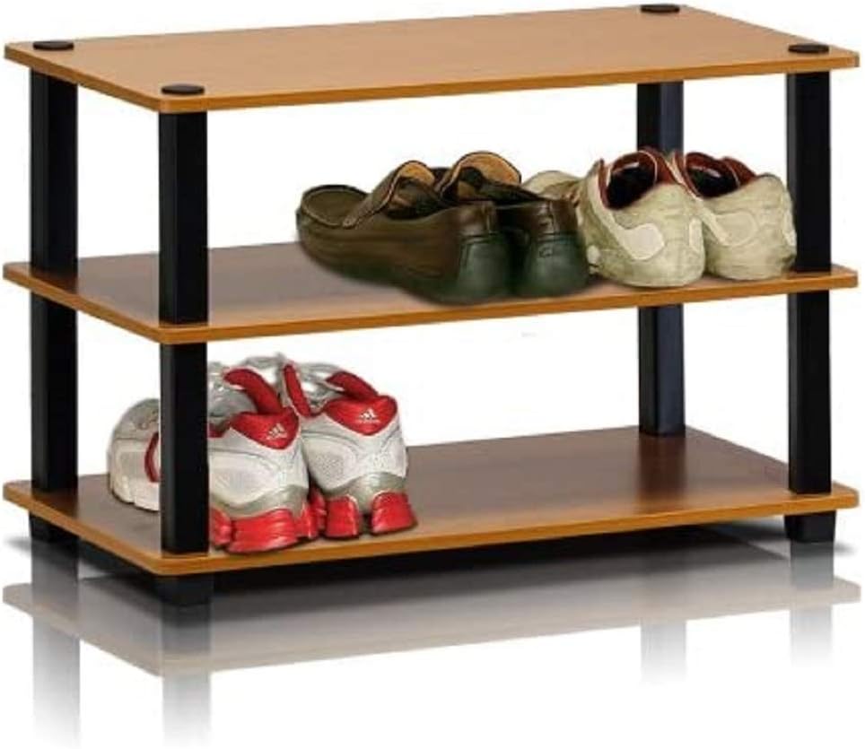 Furinno Turn-S-Tube 3-Tier Shoe Rack, Light Cherry/Black