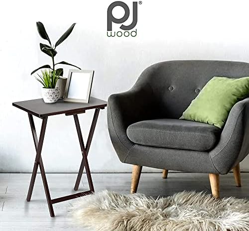 PJ Wood Espresso - 5-Piece TV Tray Table Set - Folding with Storage Rack