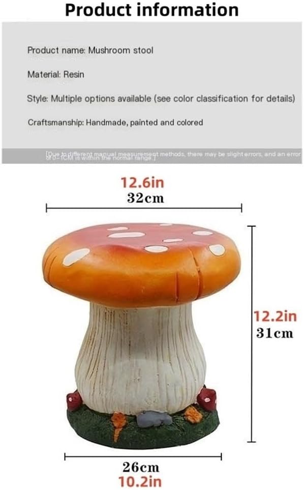 Small Mushroom Shape Ottoman, Outdoor Garden Resin Decorative Mushroom Stool,...