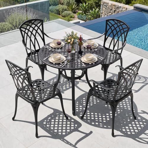 NUU GARDEN 5-Piece Outdoor Dining Set, 33" Cast Aluminum Dining Table wi...