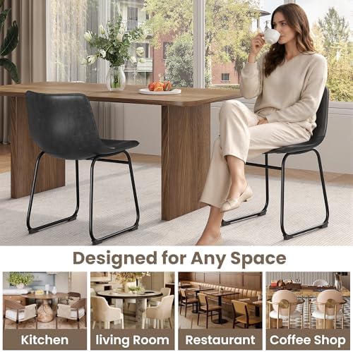 REONEY Dining Chairs Set of 6, 18" PU Leather Dinner Chairs, Black