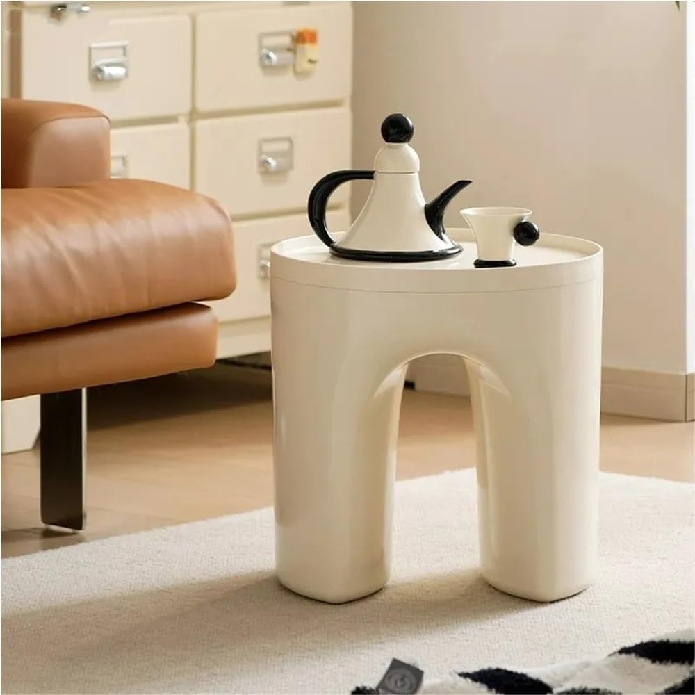 Small Round Plastic Side Tables, Modern and Minimalist Bedside Table, End Tab...