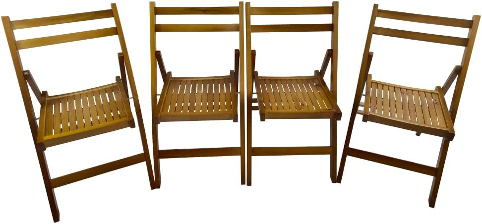 Wood Folding Chairs, Set of 4 Slatted Wood Event Chairs, Honey Color Foldable...