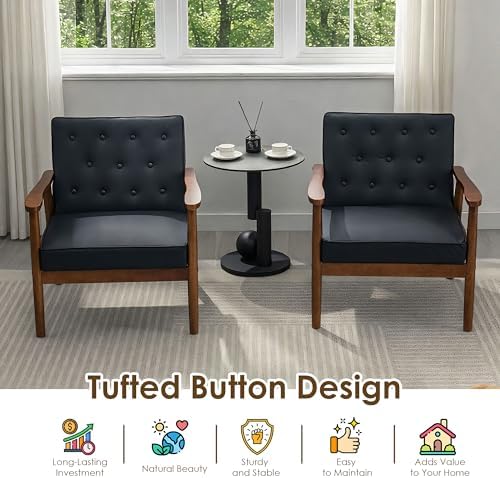 STHOUYN Waiting Room Accent Chairs, Black Leather ArmChairs, Office Guest