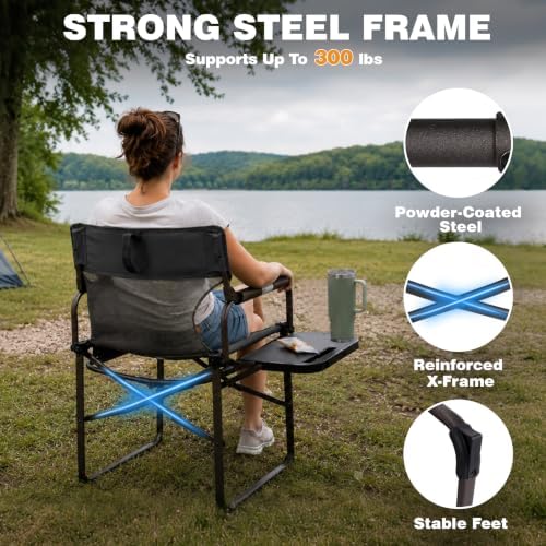 SUNNYFEEL Directors Chair Foldable with Side Table, Heavy Duty Camping & ...