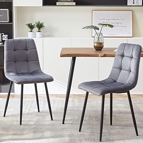 NORDICANA Grey Velvet Dining Chairs Set of 4, Upholstered Tufted Kitchen Chai...