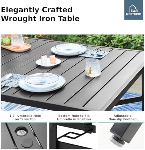 MFSTUDIO Outdoor Dining Set for 8, Patio Furniture Table w/Swivel Chairs