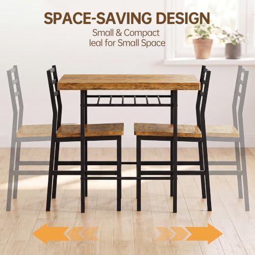 Furmax 3 Piece Kitchen & Dining Room Set, Dining Table Set for 2, Brown