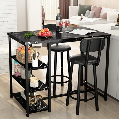Recaceik Pub Dining Table Set for 2, Table and Bar Stools with 3 Storage Shel...