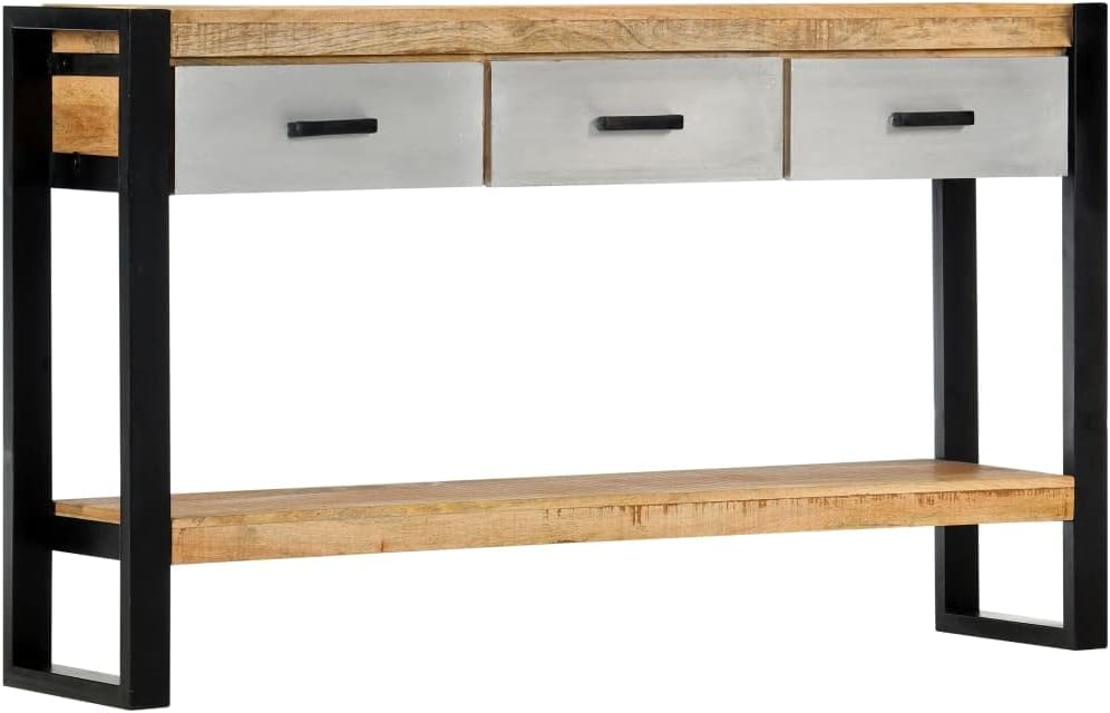 3 Drawer Console Table for Living Room, Brown Console Table with 3 Drawers, B...