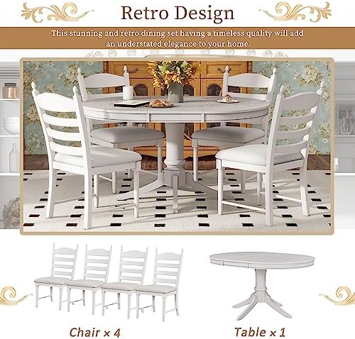LUMISOL 5-Piece Solid Wood Dining Table Set for 4, Farmhouse Kitchen Table Se...
