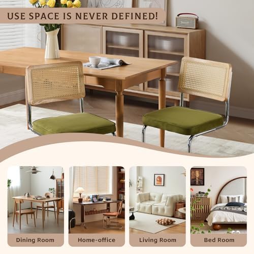 Rattan Dining Chairs Set of 4,Upholstered Mid-Century Modern Dining Room Chai...