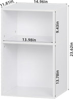 YAHARBO 2 Cube Bookshelf, White Record Player Stand with Vinyl Storage Up to 100 Albums, Horizontal Low Book Shelf, Mini Bookcase with Storage Organizer, Small Turntable Stand for Living Room, Bedroom