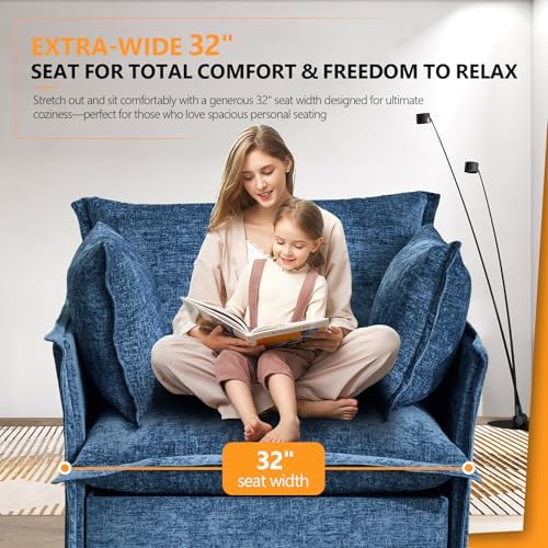 VINGLI 34" Width Oversized Accent Chairs Set of 2, Navy Sofa Reading Cha...